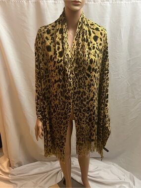 RIKKA Leopard Animal Print Oversized Fringe Scarf Wrap Shawl